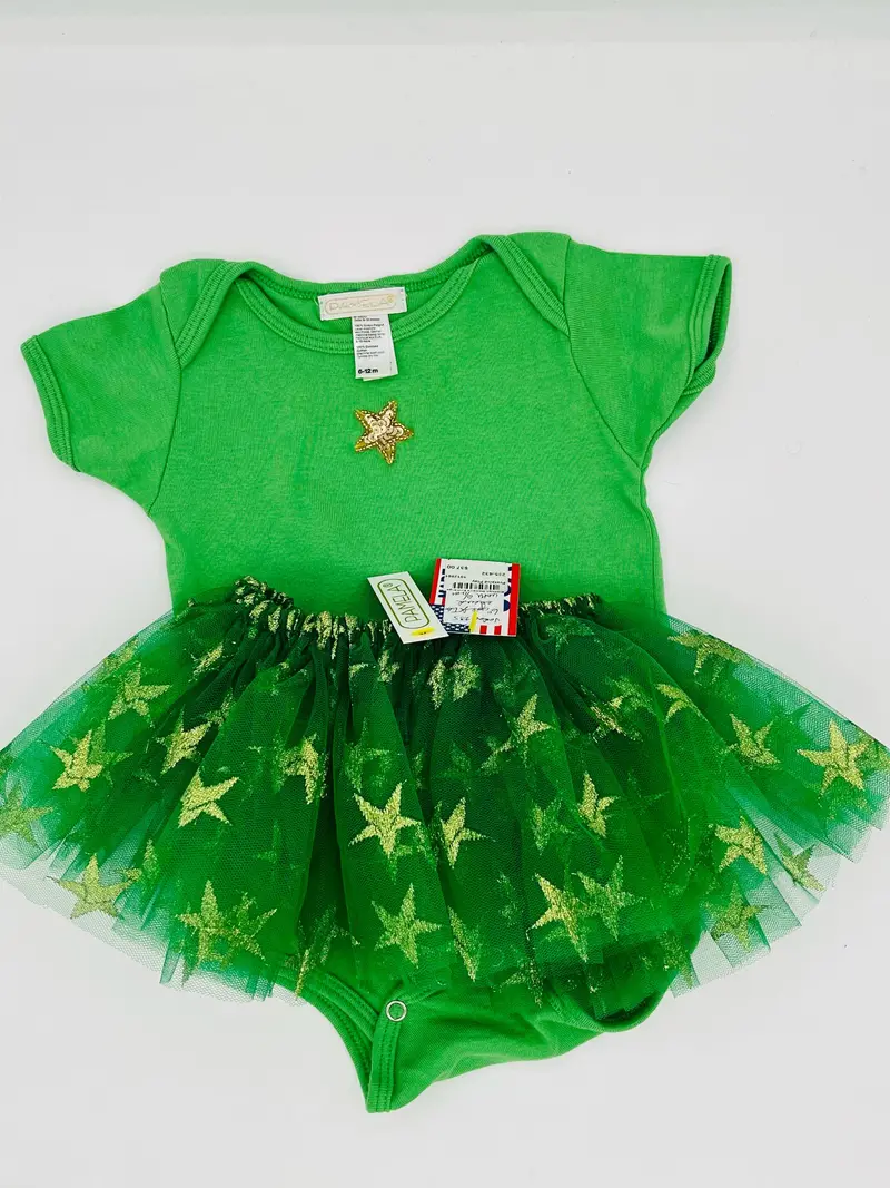 6-Inch Gold Star Tutu Set – Green Onesie Included, Celebration Outfit 1