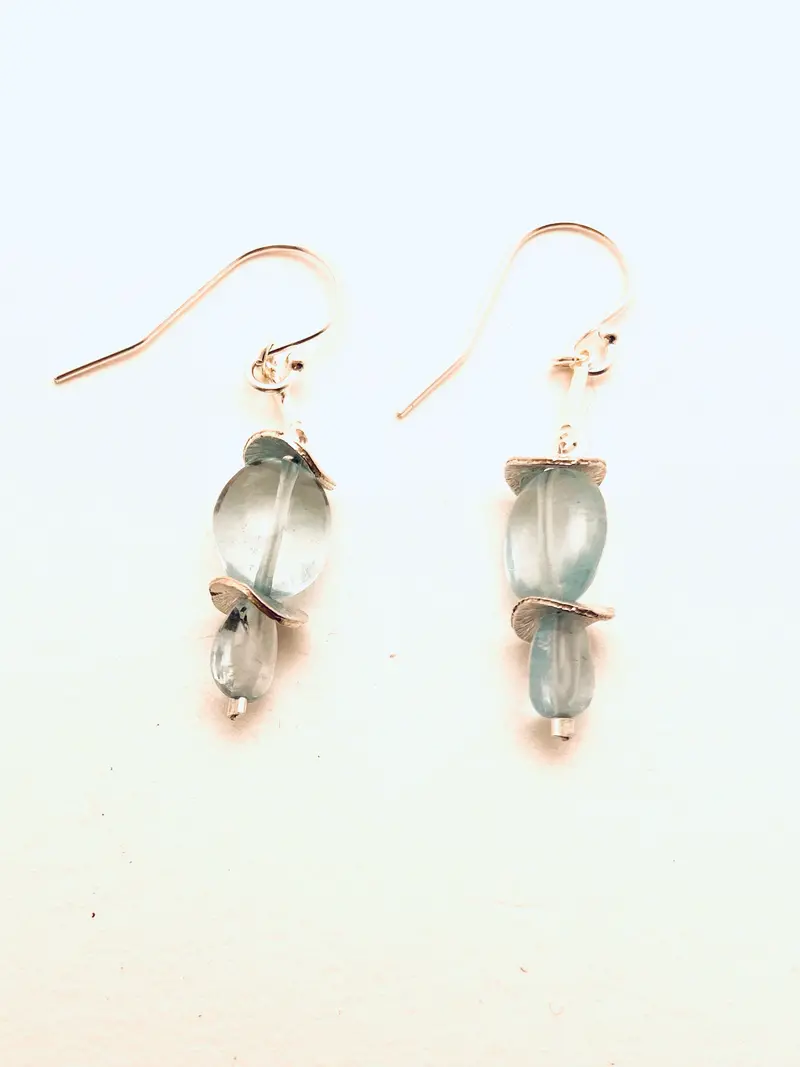 Aquamarine Double Drop Earrings With Sterling Silver Discs 1