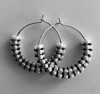 Black-And-Pearl Woven Beaded Hoops 1