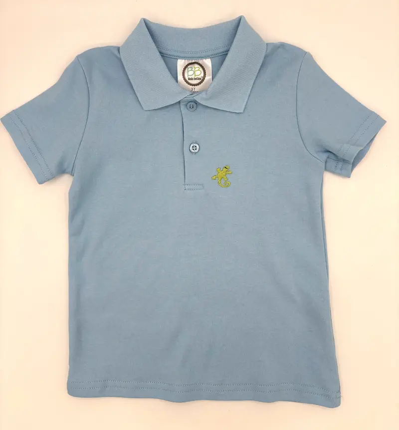 Blue Toddler Polo Shirt With Playful Lizard Embroidery – Size 2T 1