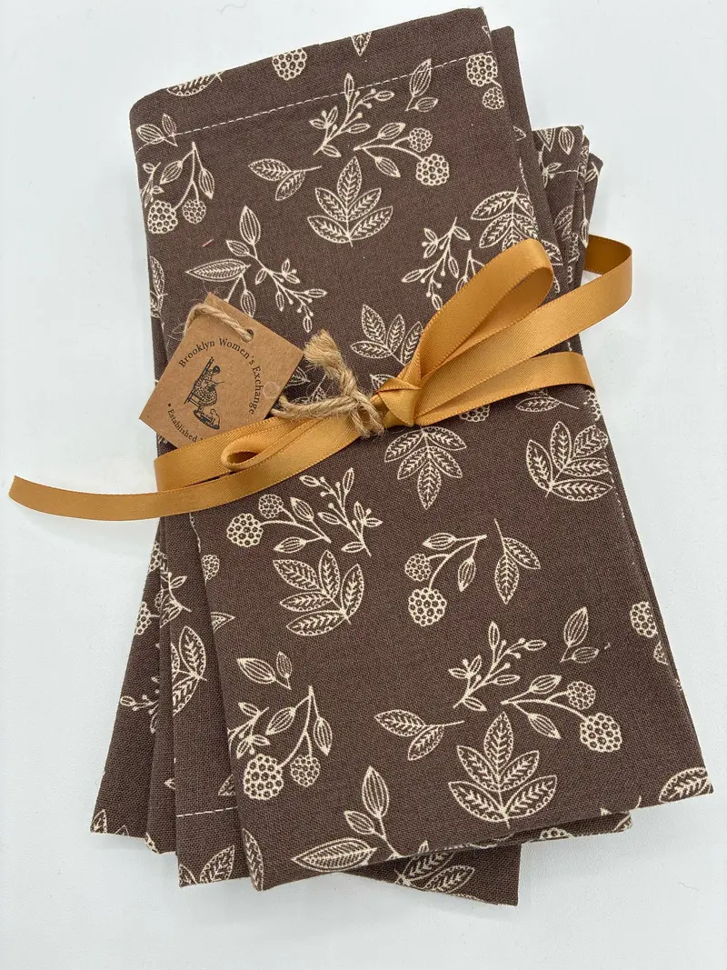 Botanical Floral Napkins Featuring Brown And Cream Palette 1