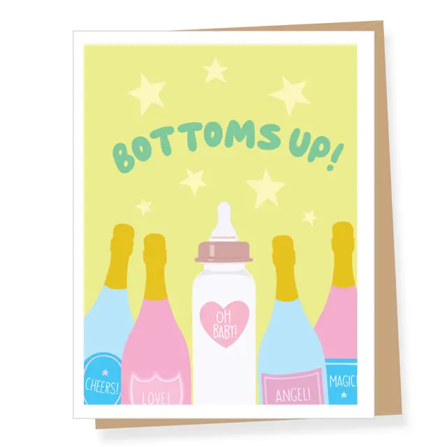 ‘Bottoms Up’ Newborn Celebration Greeting Card 1