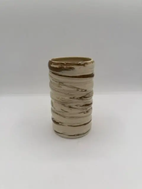 Brown-And-Cream Marbled Stoneware Vase – Ridge Texture 1