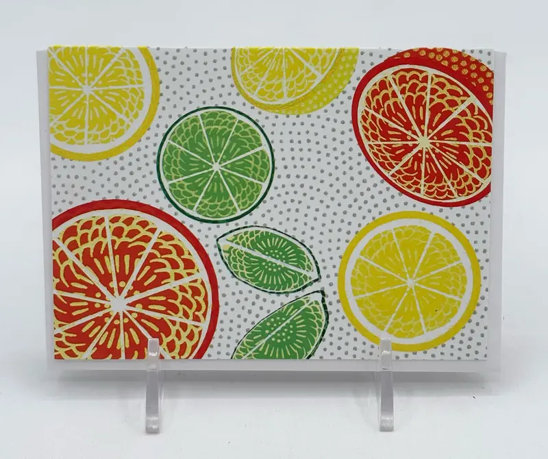 Citrus Trio Greeting Card – Lemon, Lime & Orange Design 1