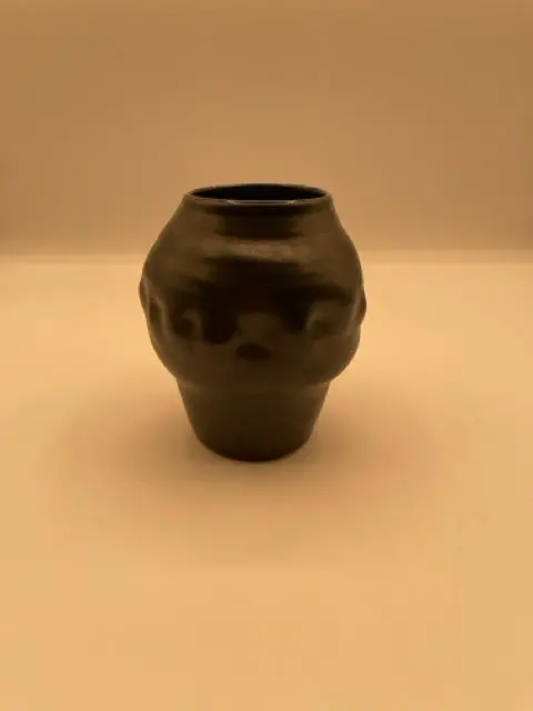 Compact Black Dimpled Stoneware Vase 1