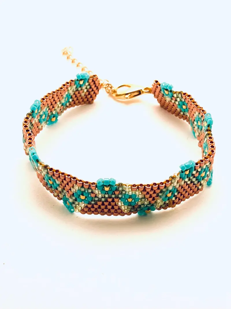 Copper Garland-Style Beaded Bracelet With Turquoise Accents 1