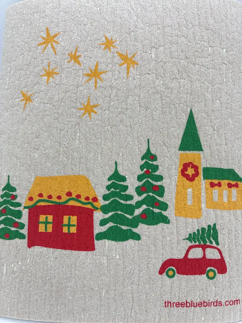 Cozy Nordic Christmas Village Swedish Dishcloth 1