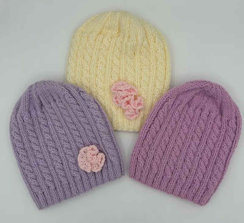 Cream Cable-Knit Acrylic Beanie For Kids (Sizes M/L) 1