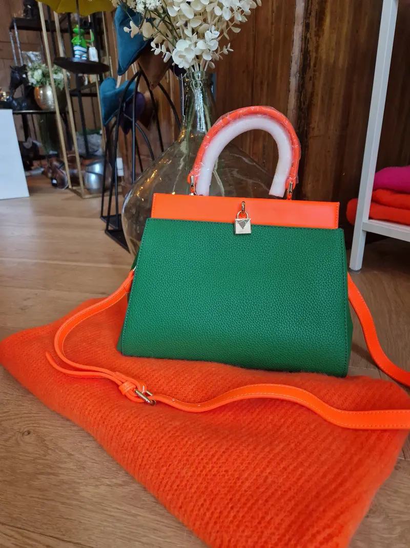 Crocodile-Texture Crossbody Bag In Fluorescent Orange-Green 1