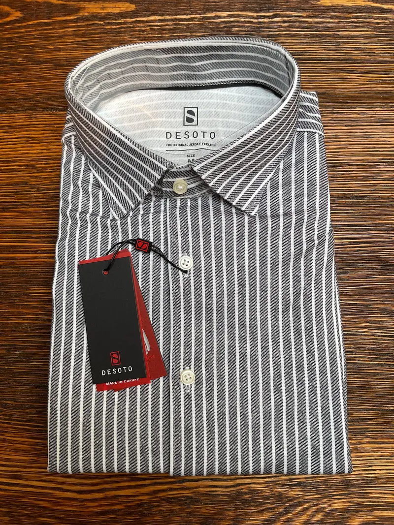 Desoto Grey Striped Stretch Cotton Shirt 1