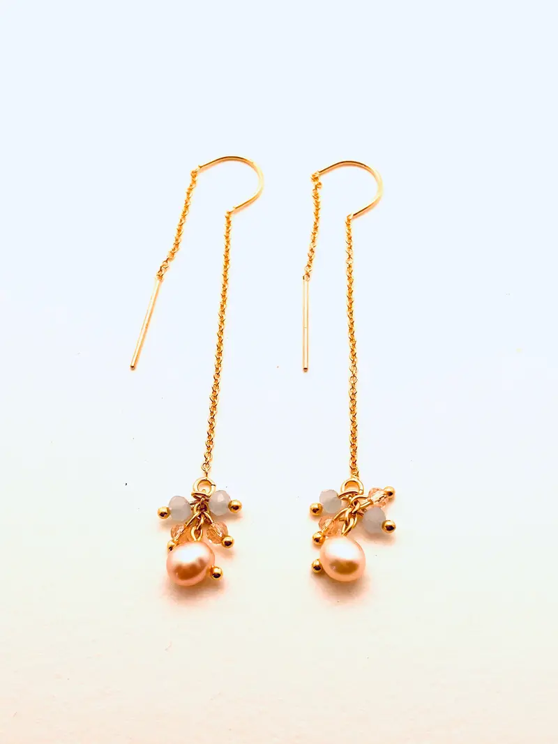 Elegant Gold-Filled Long Drop Earrings Featuring Lustrous Pearls 1