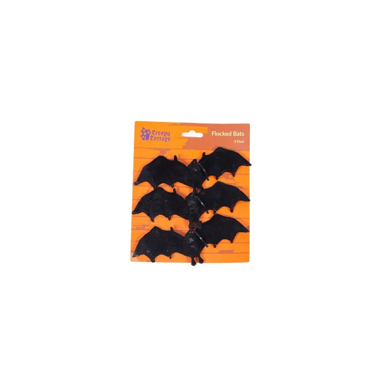 Flocked Bat Figurines – Set Of 3 Halloween Tabletop Accents 1