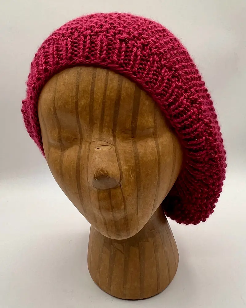 Fuchsia Seed Stitch Slouch Hat In Soft Acrylic 1