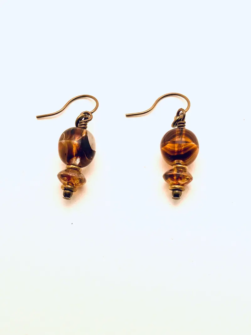 German Glass Amber-Tone Dangle Earrings 1