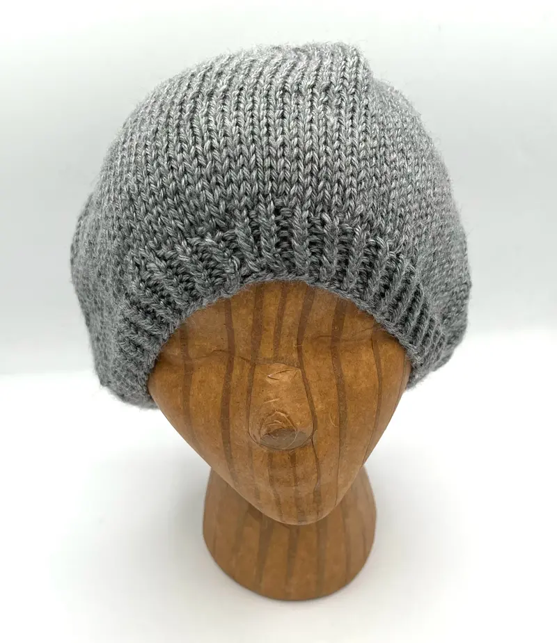 Gray Stockinette Stitch Slouch Hat – Soft Acrylic Knit 1