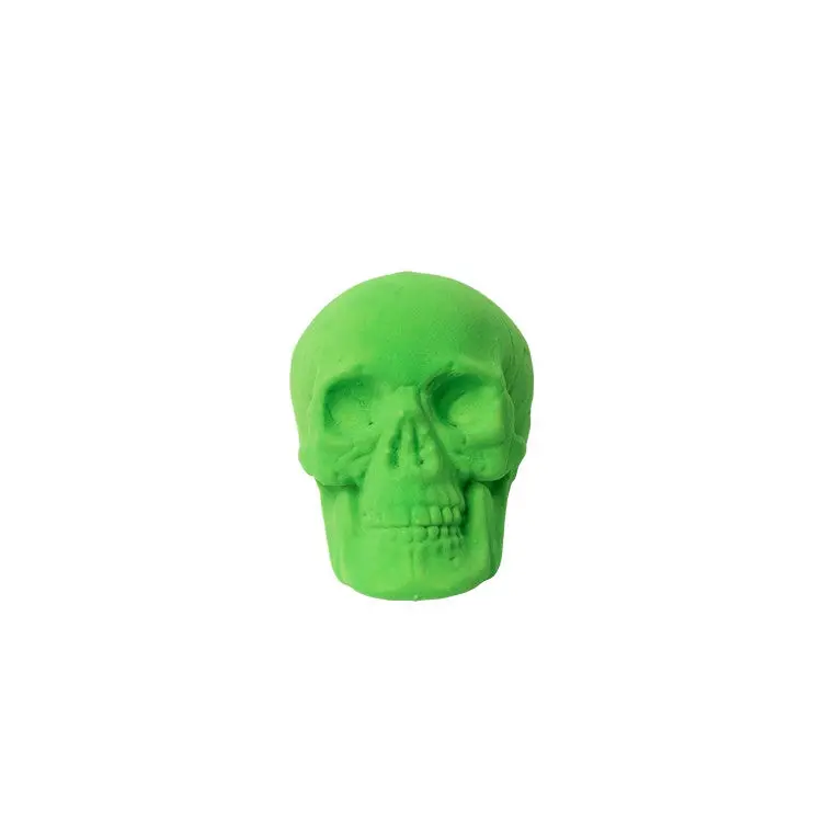 Green Flocked Skull Decoration – Spooky Seasonal Accent 1