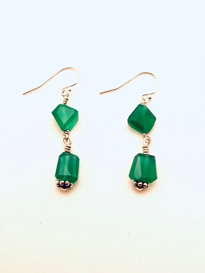 Green Onyx Teardrop Earrings In Sterling Silver 1