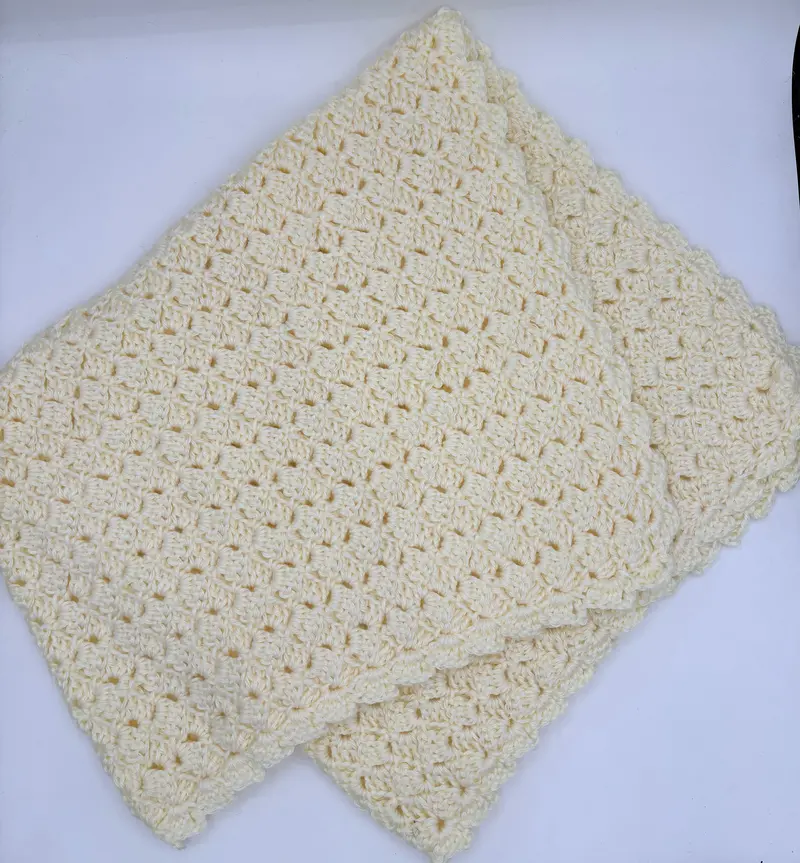 Hand-Crocheted Pale Yellow Baby Blanket In Acrylic 1