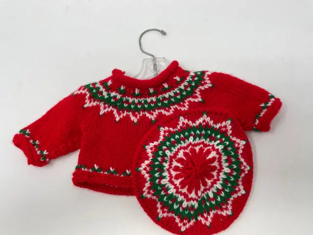 Hand-Knit Acrylic-And-Wool Sweater & Hat Set For 18" Doll 1