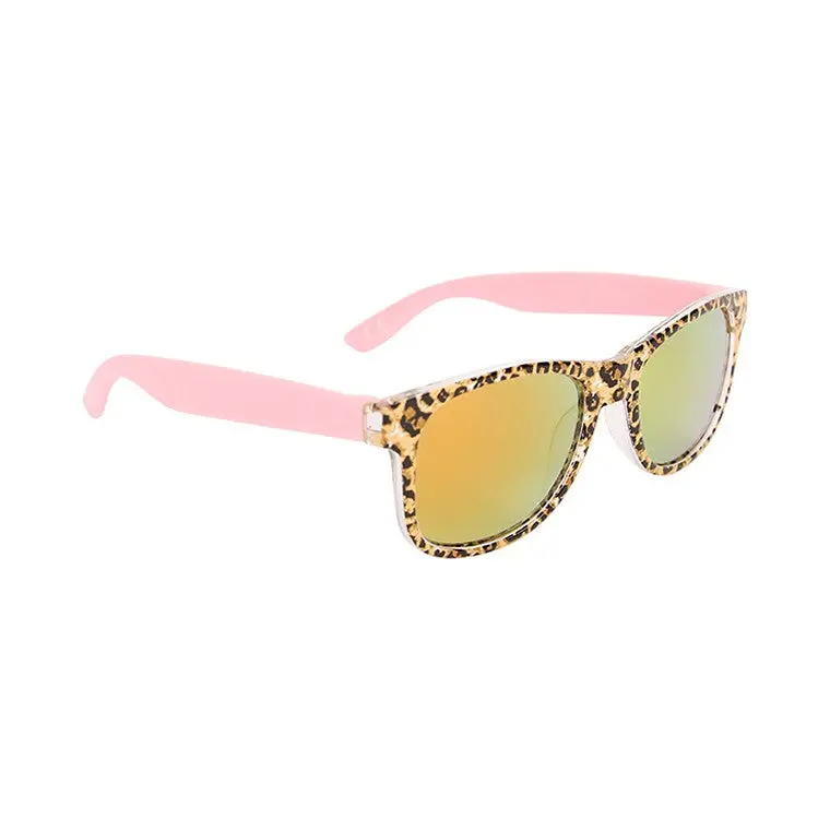 Kids’ Pink Animal Print Wayfarer Sunglasses With Mirror Lenses 1