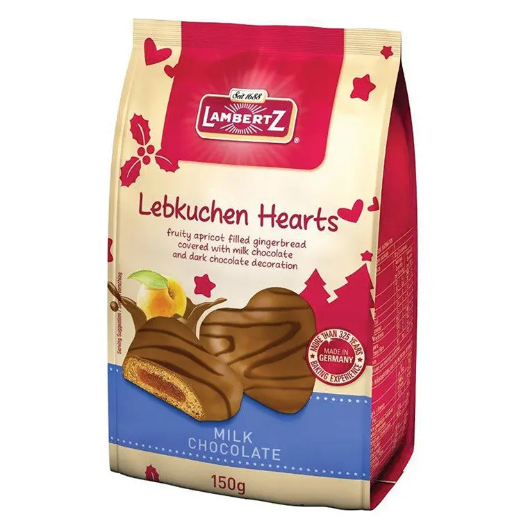 Lambertz Milk Chocolate Gingerbread Hearts – Apricot-Filled, 150G 1