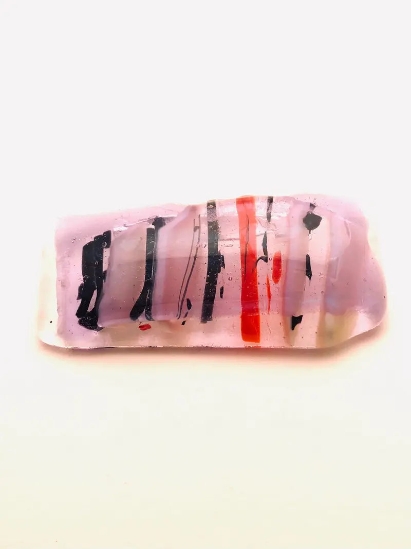 Large Clear Fused Glass Pin With Purple And Red Accents – Contemporary Glass Jewelry 1
