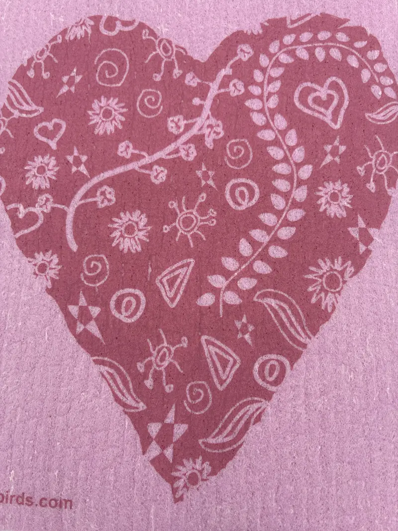 Large Heart Motif Swedish Dishcloth – Rose-Toned Sustainable Cloth 1