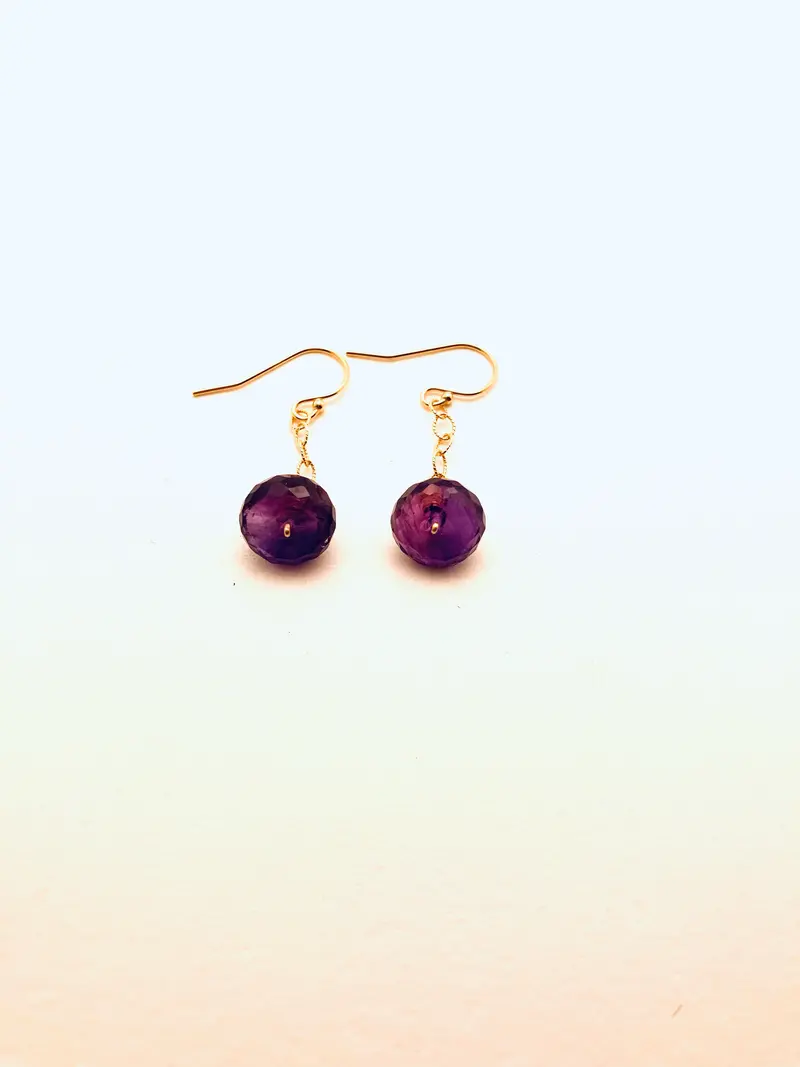 Large Purple Amethyst Rondel Drop Earrings On Gold-Filled Chain 1