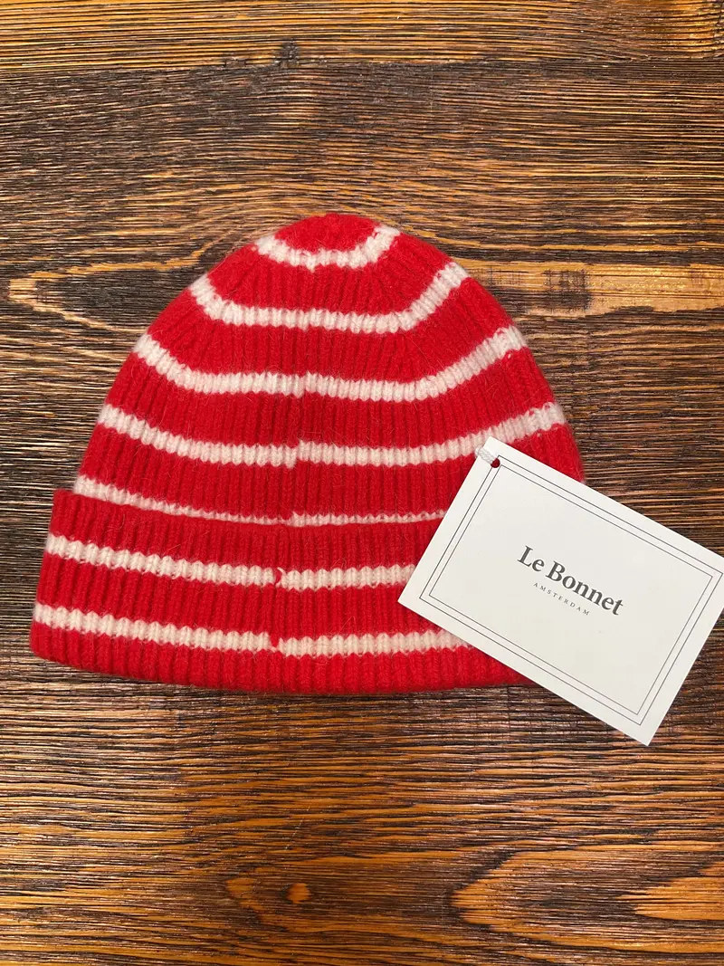 Le Bonnet Red-Stripe Wool Beanie Hat 1