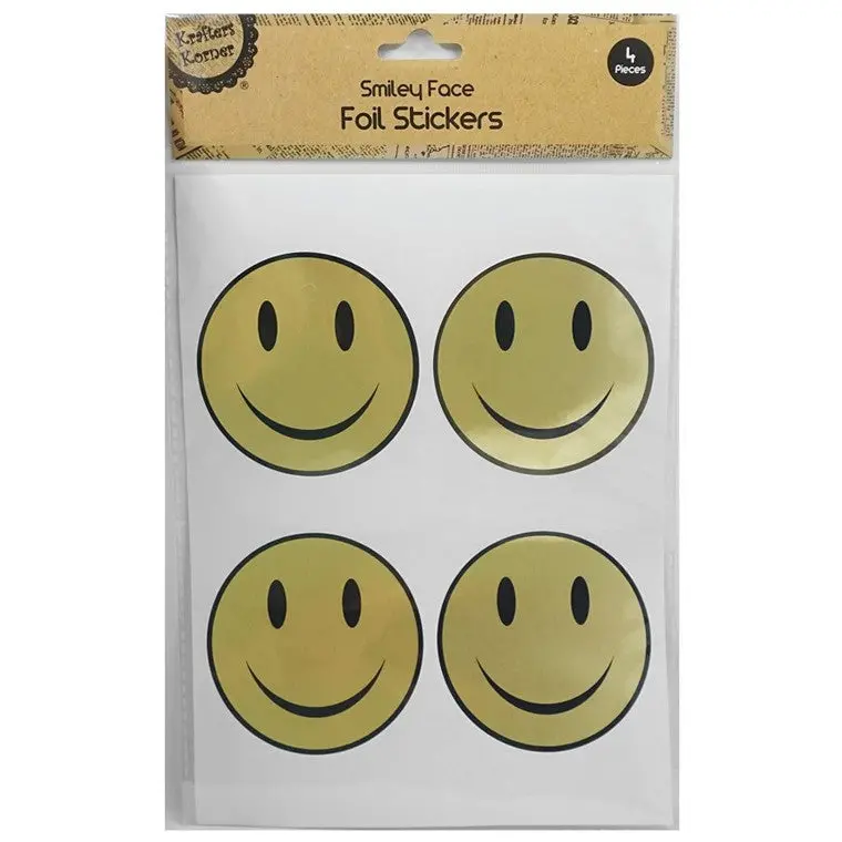 Metallic Foil Smiley Face Stickers – Gold Or Silver Finish 1