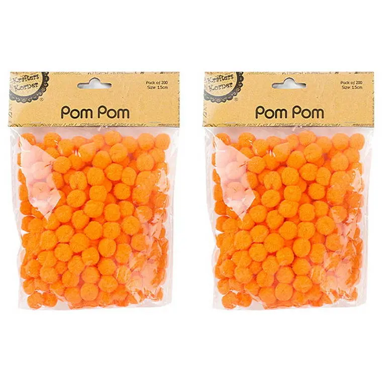 Orange Pom Poms – 200-Unit Craft Kit, 1.5Cm Round Balls 1