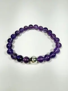 Oversized Amethyst Beaded Bracelet With Silver Accents 1