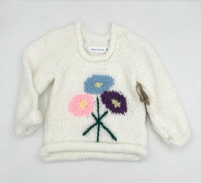 Pastel Floral Knit Sweater For 12-Month-Olds – White Acrylic Style 1