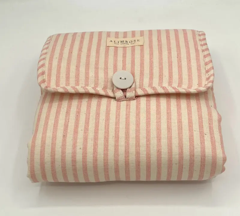 Pink And White Striped Portable Changing Mat 1