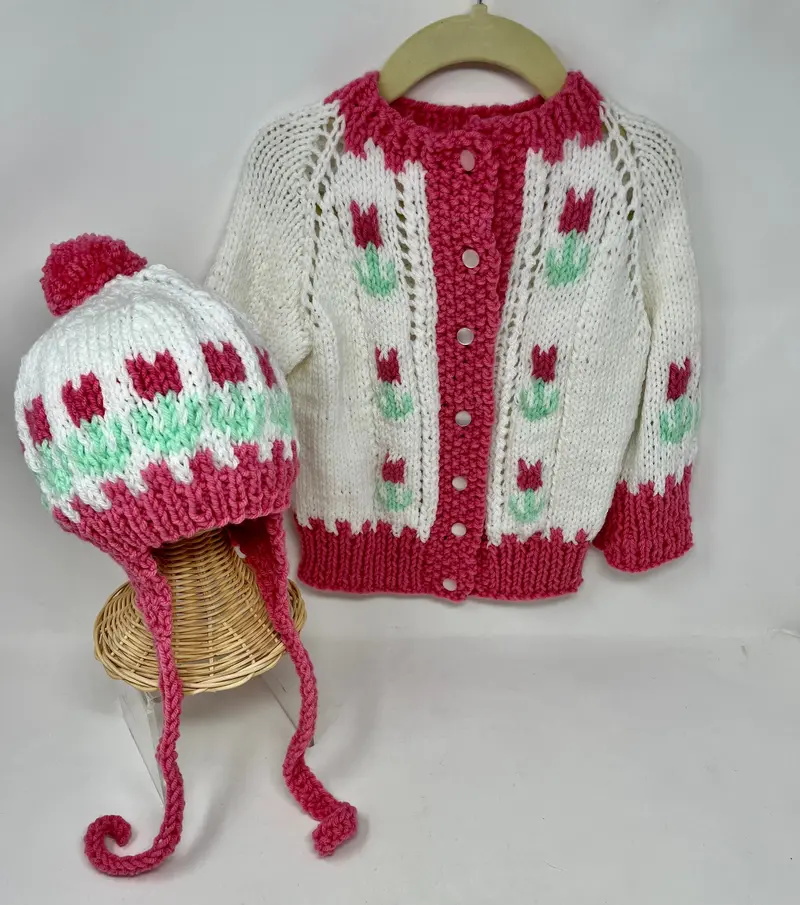 Pink & Cream Tulip-Design Knit Hat – 3 Years 1