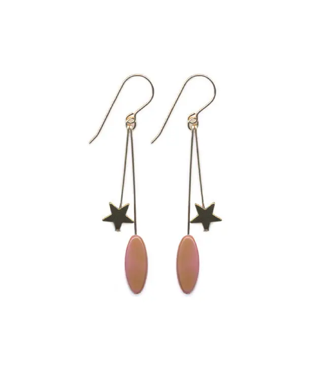 Pink Elliptical Earrings Featuring Star Accent 1