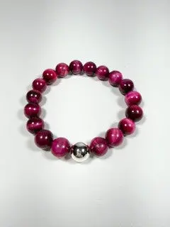 Pink Tiger’S Eye Beaded Bracelet With Silver Detail 1