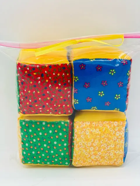 Primary-Colored Calico-Print Baby Blocks 1