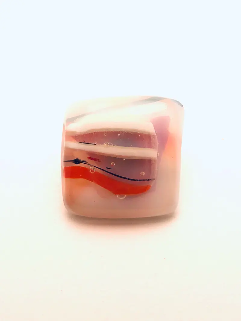 Rectangular White & Orange Striped Fused Glass Brooch – Artisan-Crafted Accent 1