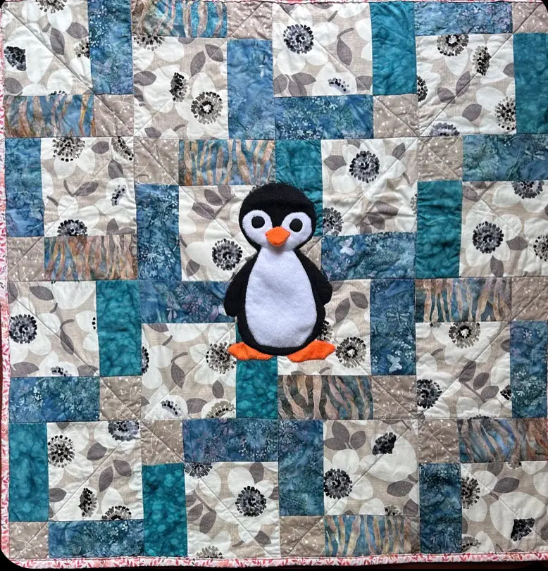 Reversible Baby Quilt Featuring Adorable Penguin Design 1