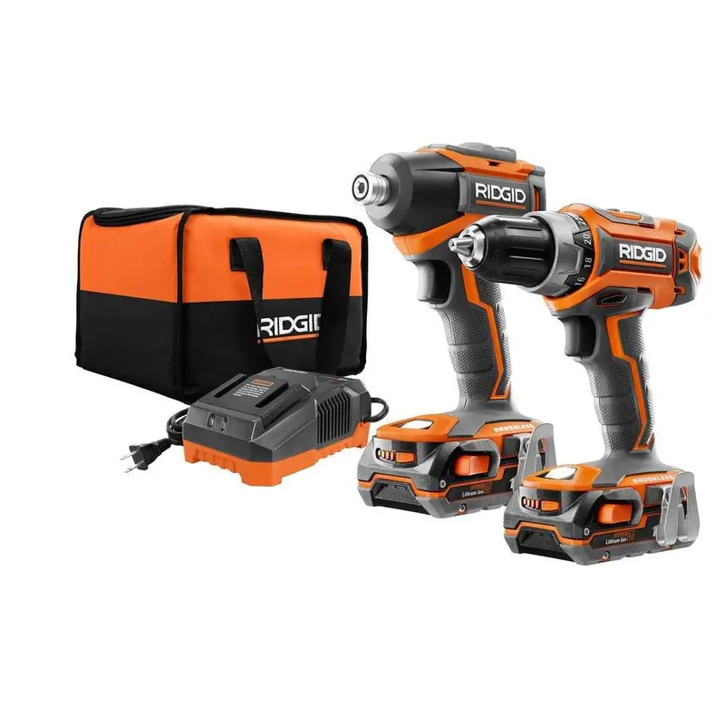 Ridgid R9603 18V Lithium-Ion Combo Kit – Brushless Drill Driver & Impact Driver With 2X 1.5Ah Batteries, Charger & Case 1