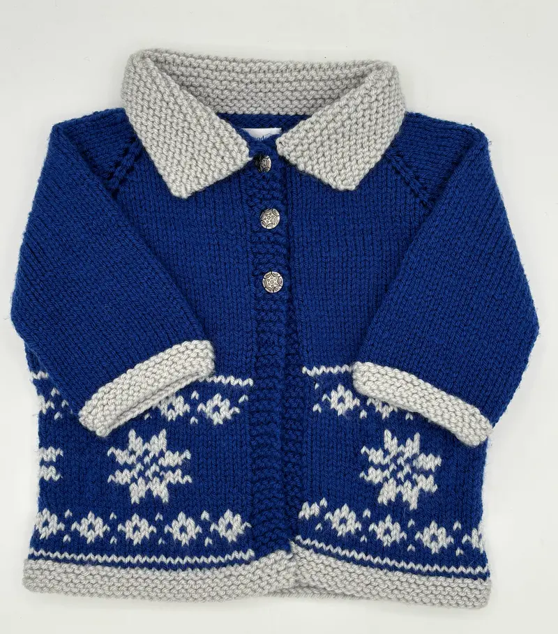 Royal Blue And White Snowflake-Knit Coat For 12-Month-Olds 1