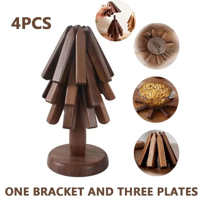 Set Of Four Natural Wooden Trivets For Serving And Heat Insulation 1