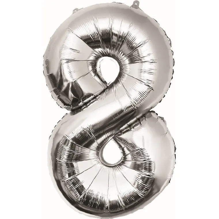 Silver Foil Number '8' Balloon – Shiny Metallic Birthday Accent 1