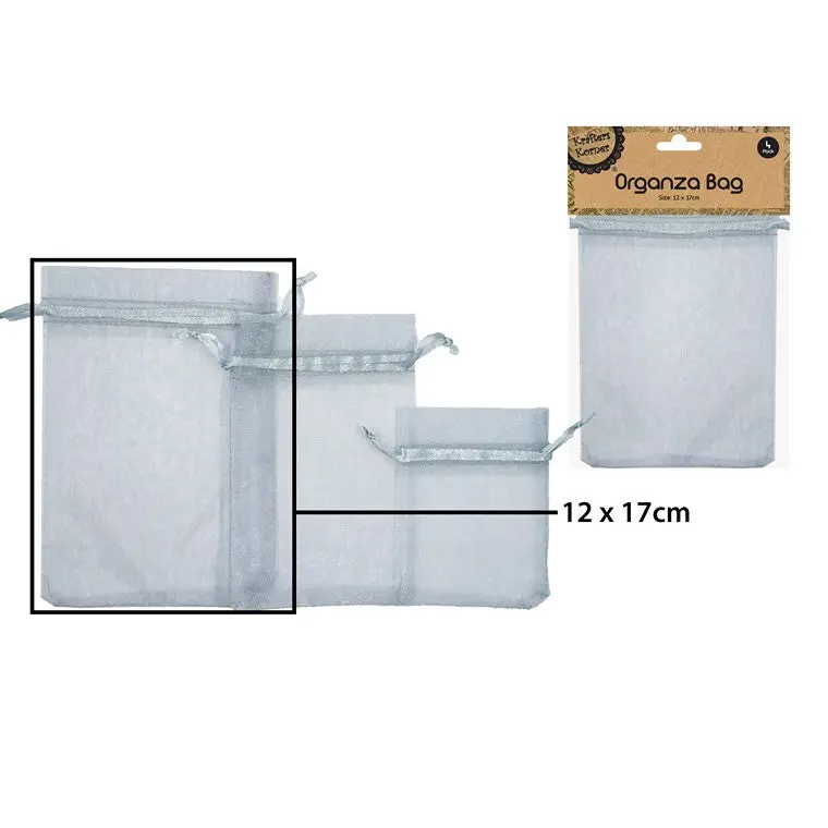 Silver Organza Gift Bags – Set Of 4 Elegant Pouches 1