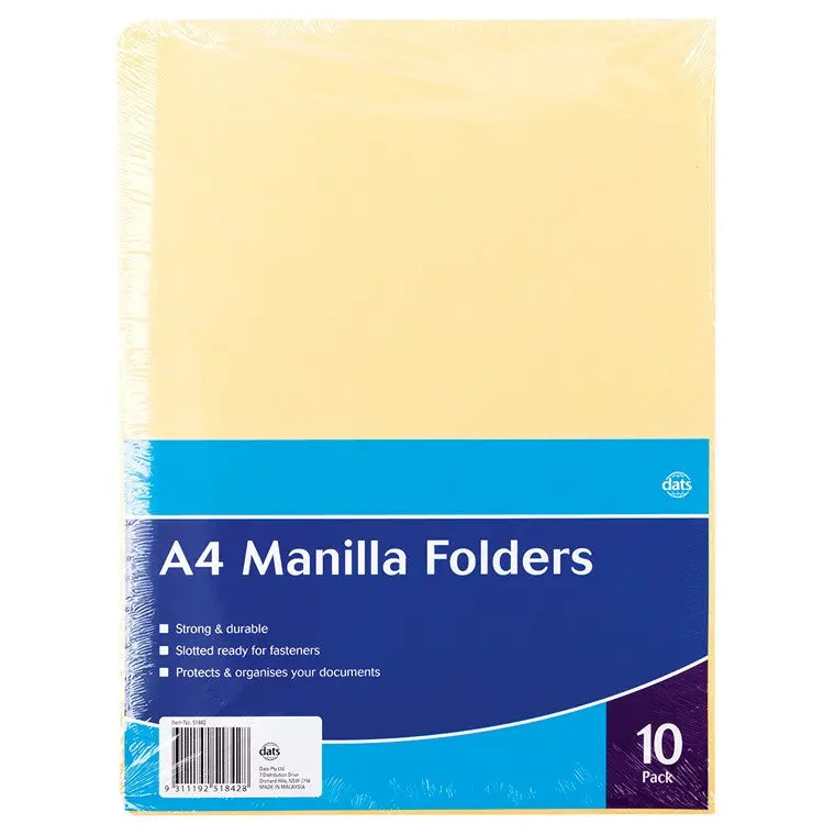Standard Manilla File Folders – A4 Size, 10-Pack 1