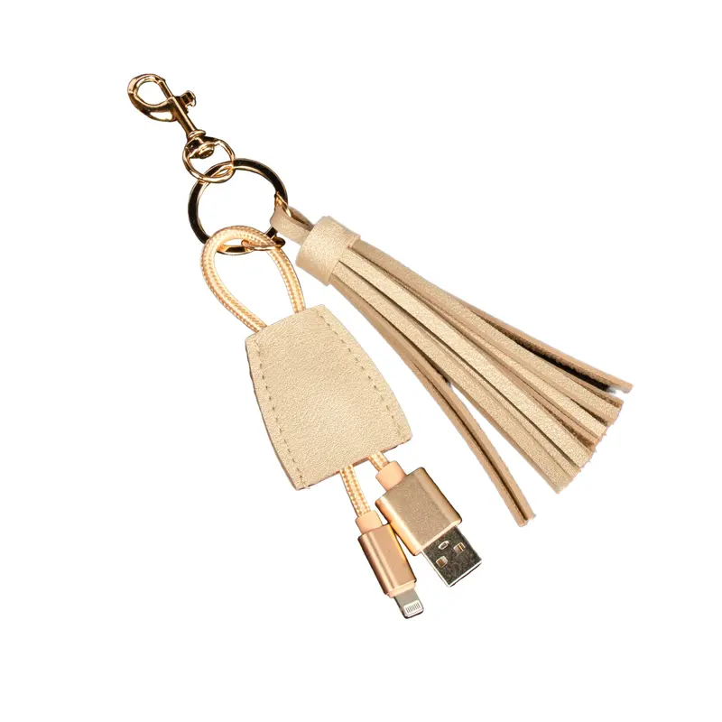 Tassel-Adorned Keychain With Integrated Usb Charging Cable 1