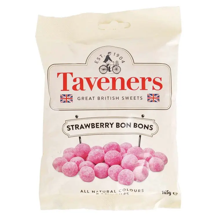 Taverners English Strawberry Bon Bons – Tart & Sweet Hard Boiled Sweets (165G) 1