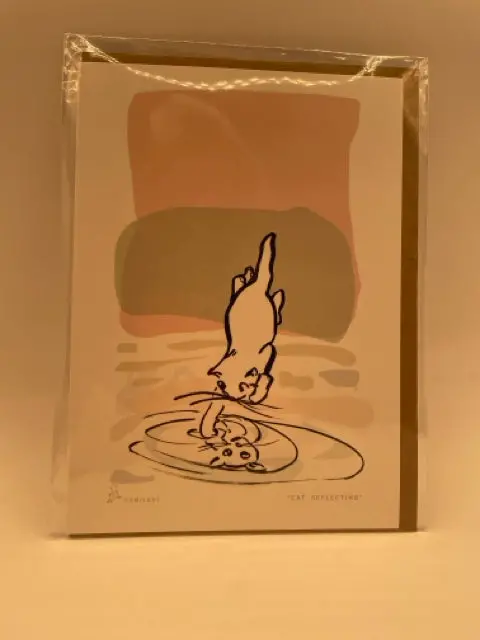 Whimsical Cat Reflection Greeting Card 1