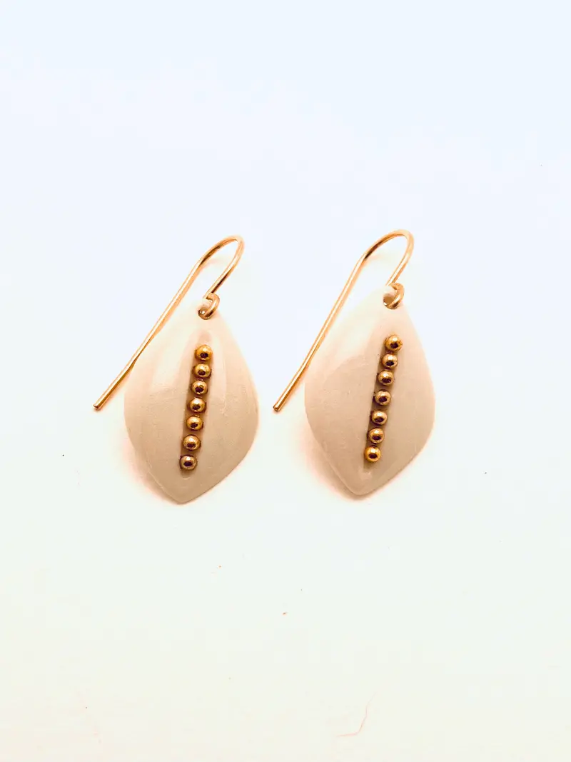 White Beaded Leaf Drop Earrings 1